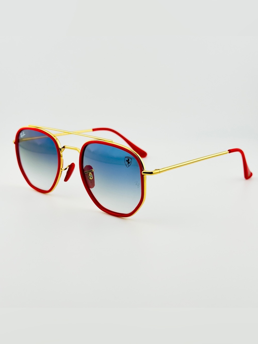 Ray-Ban Scuderia Ferrari Sunglasses RB3748M Gold Frame Light Blue Gradient Lens - Picture 8 of 15